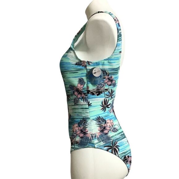 Decree Blue Floral Print One-Piece Swimsuit New With Tag Size L - Picture 4 of 8
